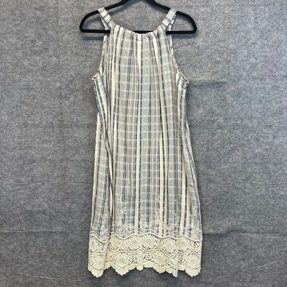 NWT HOPE AND HARLOW Shift Dress Women's Size 10 Pale Blue Cream Striped Halter - Picture 1 of 15